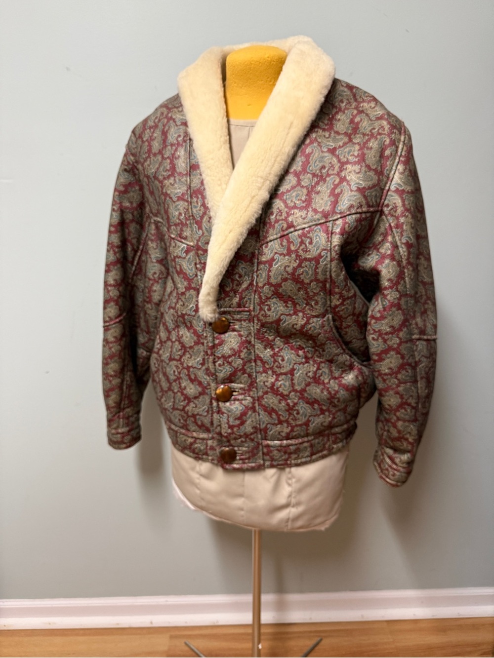 NWT Vintage Paisley Bomber Jacket with Cream Sherpa Collar